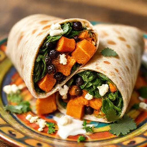 Vegetarischer Süßkartoffel-Burrito mit schwarzen Bohnen