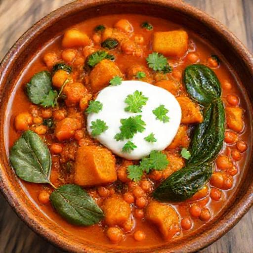 Rote-Linsen-Curry mit Süßkartoffeln und Spinat
