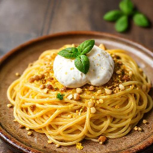 Spaghetti al Limone mit Burrata und Pistazien