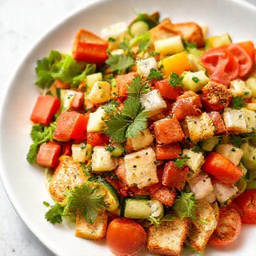 Schneller Fattoush mit geröstetem Brot