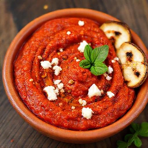Muhammara mit geräucherten Paprika und Feta