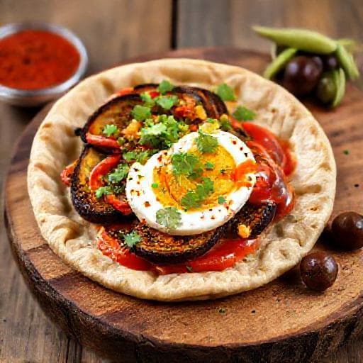 Sabich mit gerösteter Aubergine und Harissa-Tahini