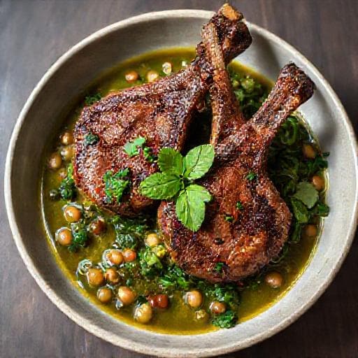 Ghormeh Sabzi mit Lammkarree und Spinat