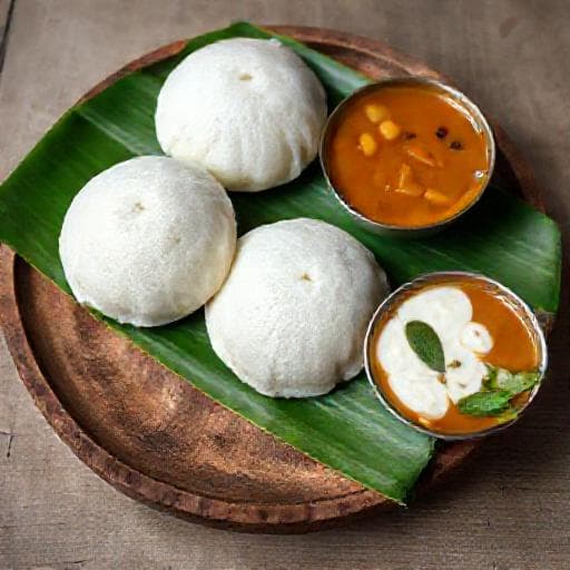 Idli Sambar mit Kokosnuss-Chutney und regionalen Gewürzen