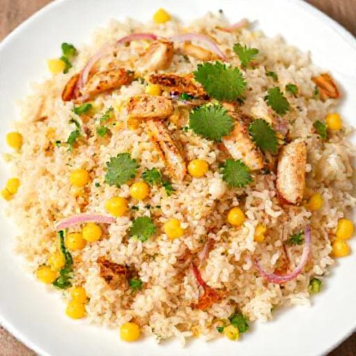 Schneller Knuspriger Reis-Salat mit Hähnchen