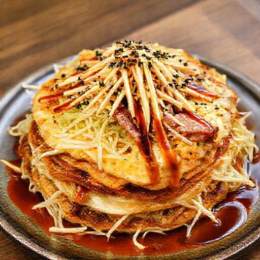 Okonomiyaki mit Meeresfrüchten (Hiroshima-Stil)