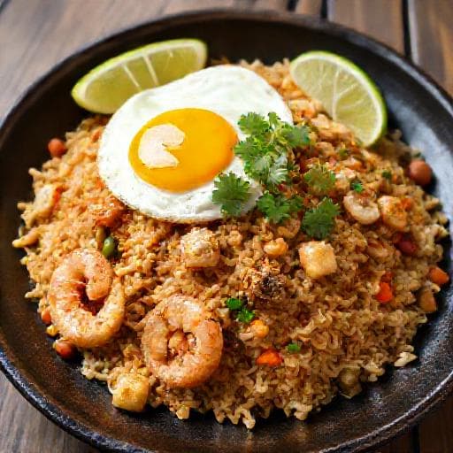 Nasi Goreng mit Meeresfrüchten und Tempeh