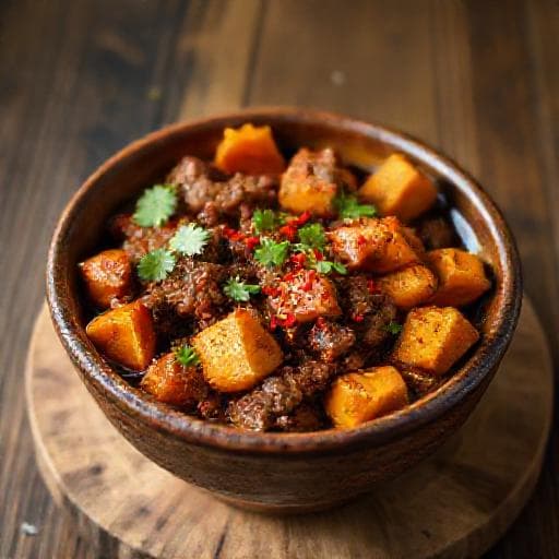 Klassische Hot-Honey-Bowl mit Hackfleisch und Süßkartoffeln