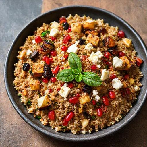 Bulgursalat mit geröstetem Gemüse und Feta