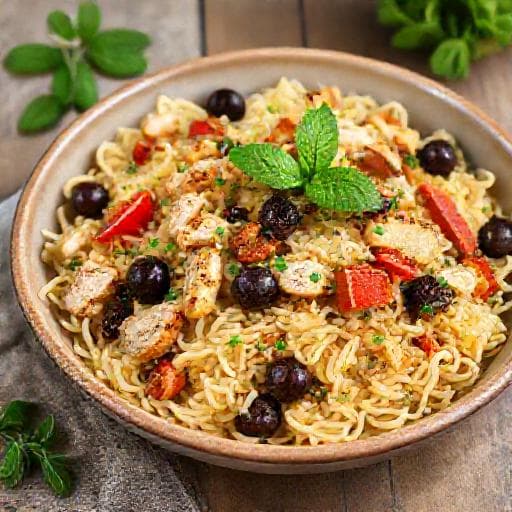 Mediterraner Orzo-Salat mit Hähnchen und Zitronen-Dressing