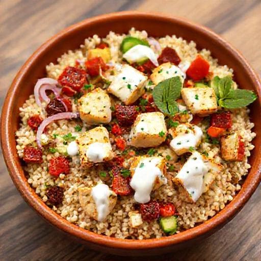 Griechische Halloumi-Bowl mit Couscous
