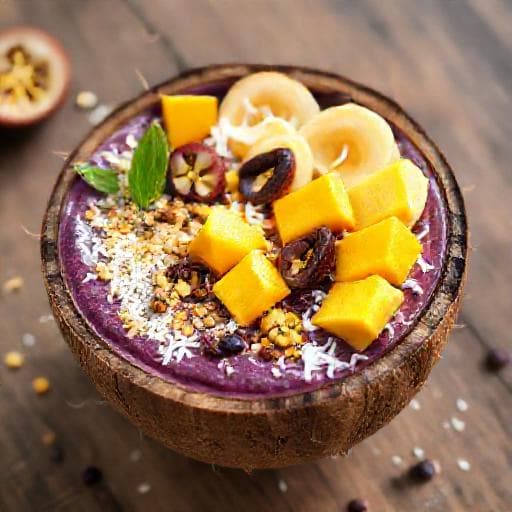Tropische Açai Bowl mit Mango und Kokos