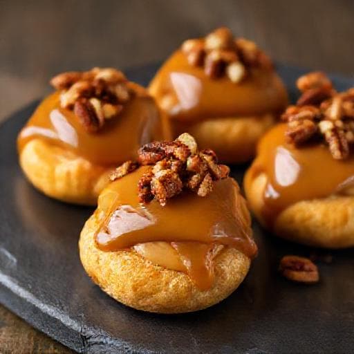 Profiteroles mit salzigem Karamell und Pekannüssen