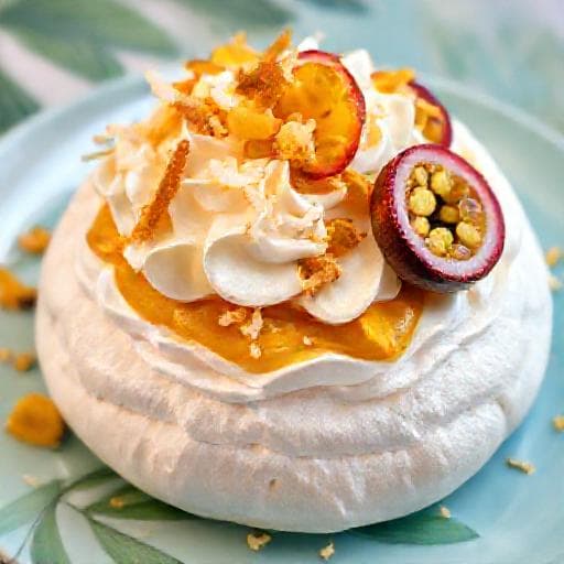Pavlova mit Passionsfrucht und Kokos