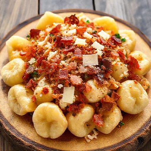 Süddeutscher "Dumpling-Salat" mit Speck und Käse