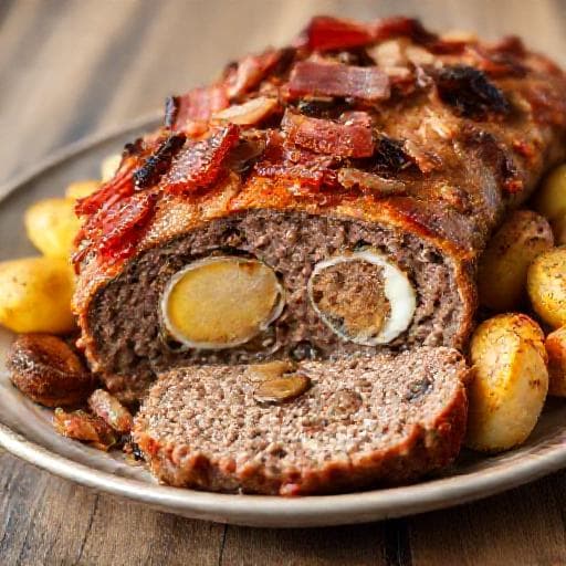 Falscher Hase mit Speck und Pilzen