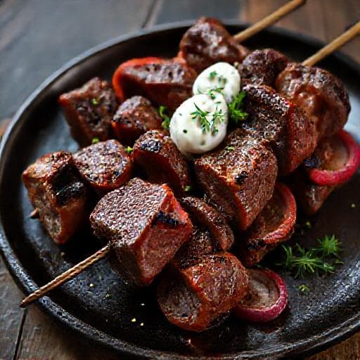 Schaschlikspieße 'Sibirische Art' (mit Rindfleisch)