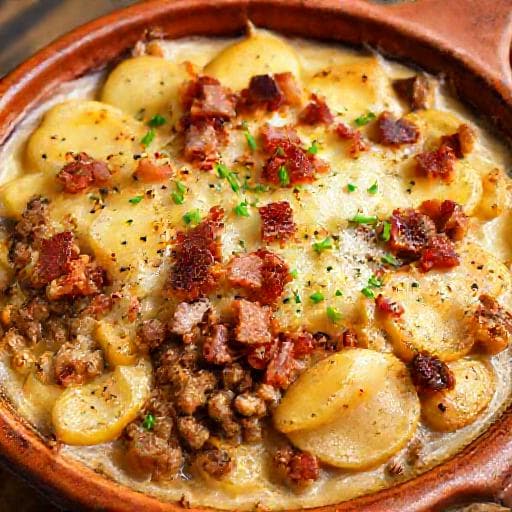 Badischer Kartoffel-Hack-Auflauf mit Speck