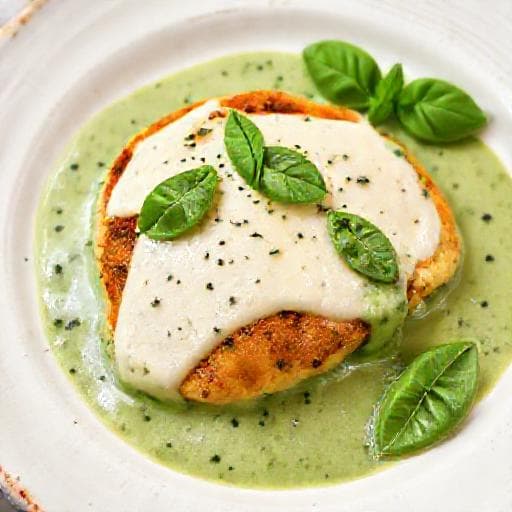 Klassisches Mozzarella-Hähnchen in Basilikum-Sahnesauce