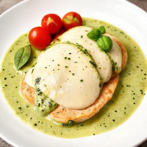 Schnelles Mozzarella-Hähnchen mit Basilikum-Pesto-Sauce