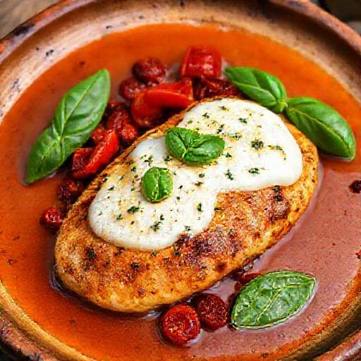 Mozzarella-Hähnchen mit sonnengetrockneten Tomaten und Basilikum