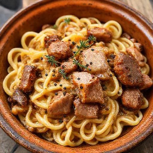 Regionale Krautspätzle mit geräuchertem Schweinebauch