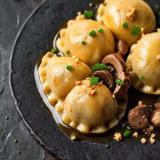 Schlutzkrapfen mit Pilzfüllung und brauner Butter