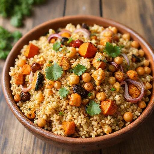 Couscous-Salat mit Kichererbsen und geröstetem Gemüse