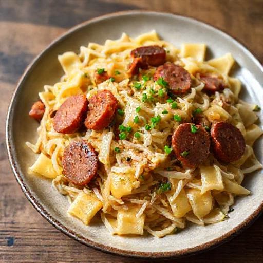 Schnelle Krautfleckerl mit Wurst