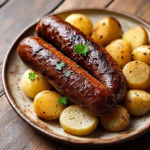 Klassische Grützwurst mit Salzkartoffeln