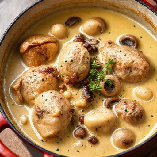 Coq au Vin Blanc (mit weißem Wein)