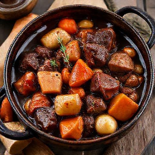 Boeuf Bourguignon mit Wurzelgemüse