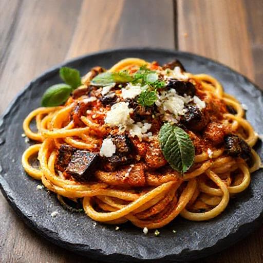 Pasta alla Norma mit geräucherter Aubergine