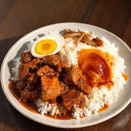 Simplified Nasi Lemak Rendang Daging