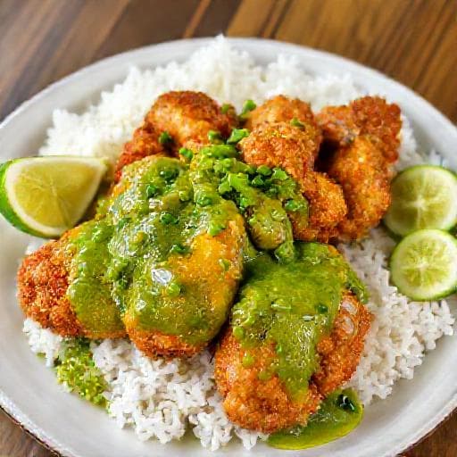 Nasi Ayam Penyet Sambal Ijo (Green Chili Ayam Penyet)