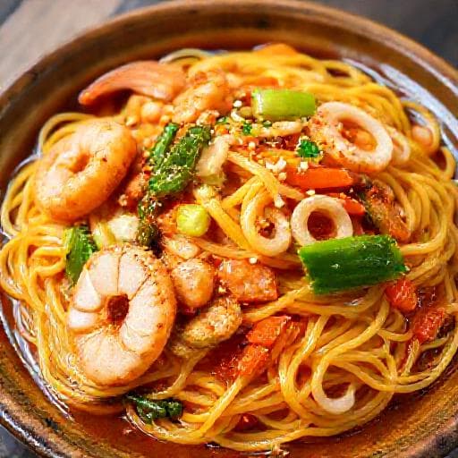 Mee Goreng Basah with Seafood and Vegetables
