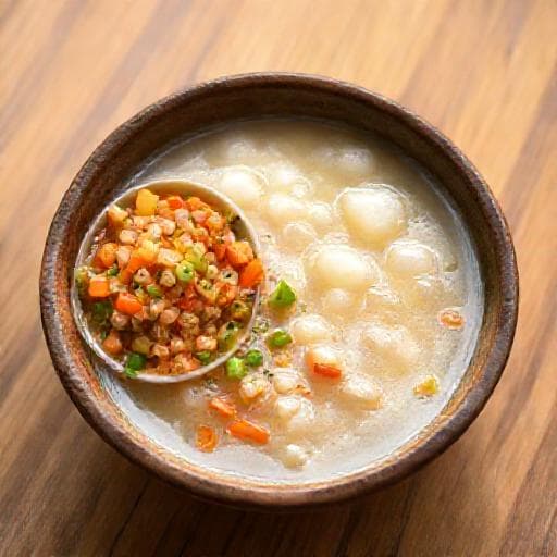Ambuyat dengan Cacah Ayam dan Sayuran