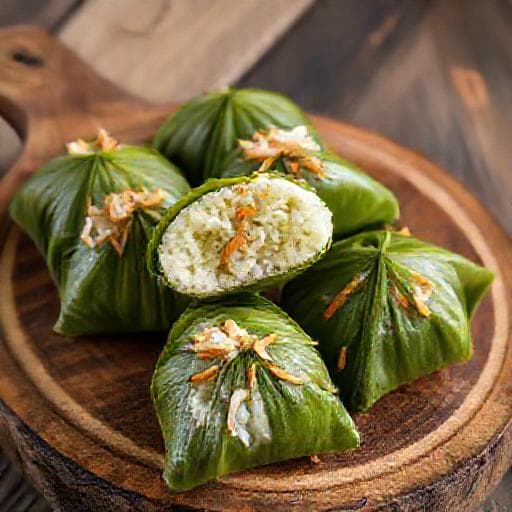Kelupis with Coconut Flakes