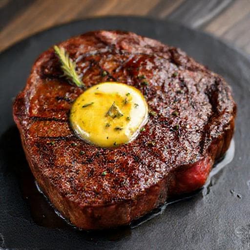 Стейк рибай с чесночным маслом и травами