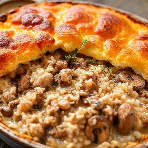 Pork and Rice Casserole with Mushrooms and Cream
