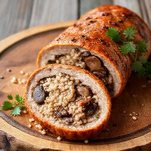 Traditional Bulgarian Pork Roll with Mushroom and Rice Filling (Свинско руло с плънка)