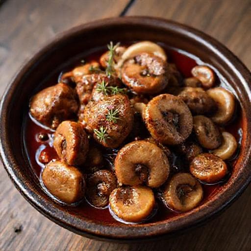 Pork "Vinen Kebap" with Mushrooms