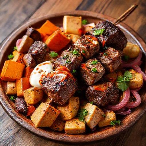 Spicy Lamb Vodeničarski Kebap with Roasted Vegetables