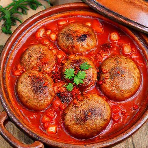 Spicy Balkan Kyufte with Peppers and Tomato Sauce