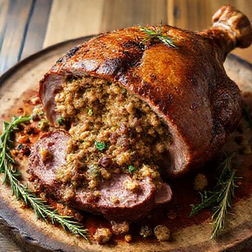 Lamb Shoulder Roast with Savory Herb Stuffing (Drob Sarma Inspired)