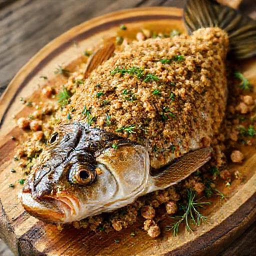 Baked Carp with Walnut Crust and Savory Herbs