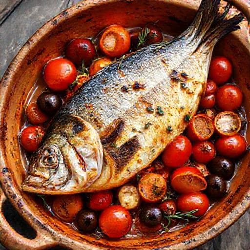 Mackerel Baked with Tomatoes and Olives