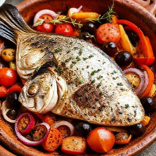 Aegean Style Baked Sea Bass with Vegetables