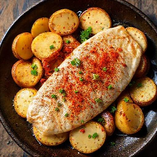 Hake Baked with Potatoes and Paprika