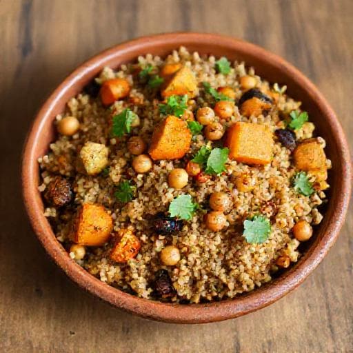 Spiced Bulgur Pilaf with Roasted Vegetables and Chickpeas